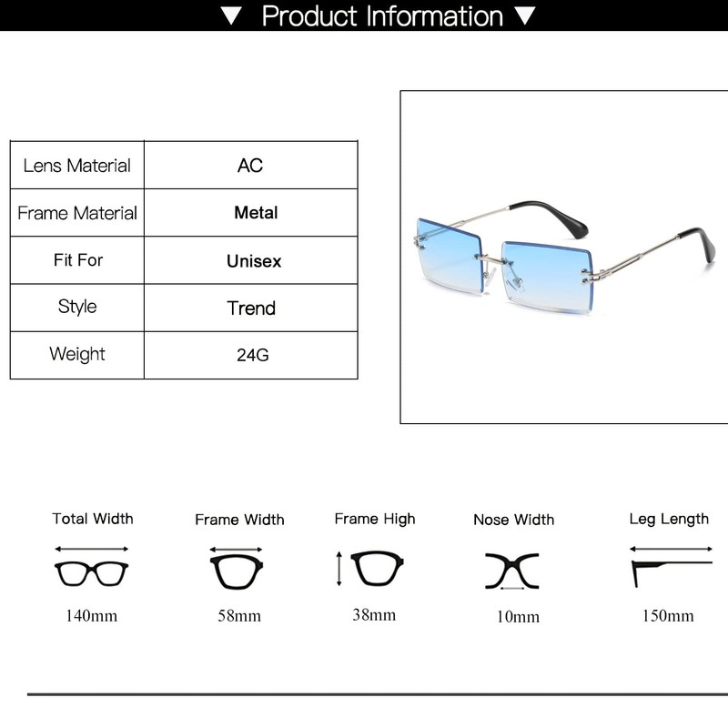 OSAGAMA Fashion Sunglasses Small Rectangular Rimless Glasses for Men and