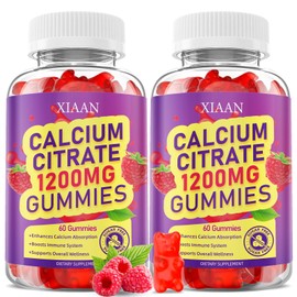 XIAAN Calcium Citrate Gummies 1200mg Calcium Gummies for Women & Men, Chewable Calcium Supplements Support Immune Health & Bone Strength, Vegan/Sugar-Free/Gluten-Free, Raspberry Flavor 120 Count