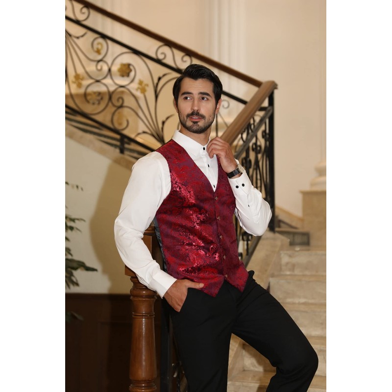 Men's Waistcoat in Jacquard for Weddings and Parties - red,