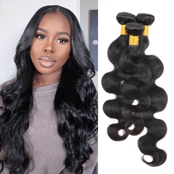 DaiMer Remy Brazilian Hair Body Wave Weave 3 Bundles Human Hair Extensions Natural Colour Curls Wefts 20 22 24 Inches