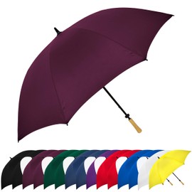 The Hole In One 62 Inch Large Oversize Windproof Golf Umbrella For Men And Women, 8 Strong Fiberglass Ribs Portable Umbrella, 2 Person Umbrella with Wooden Handle for Men & Women, Burgundy