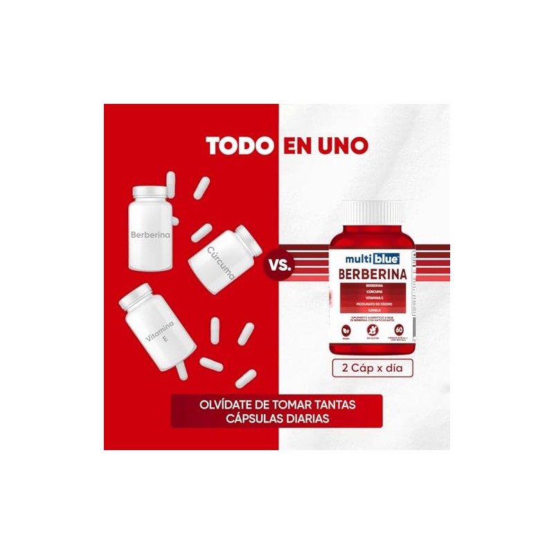 Berberina Cápsulas Suplemento Alimenticio Vitamina Cúrcuma Canela Picolinato Cromo Gluten