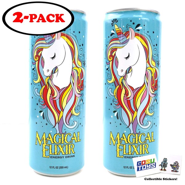 Magical Unicorn Elixir Energy Drink (2 Pack) 12 FL OZ (355mL) Can With 2 GosuToys Stickers
