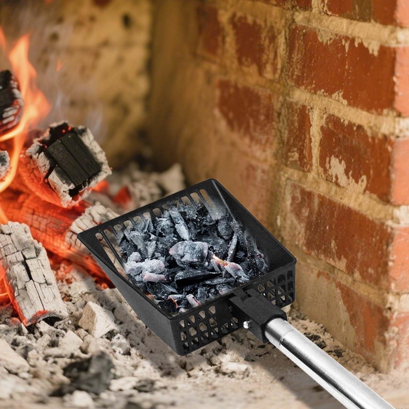 Long Handle Fireplace Ash Sifter, Hollow Out Metal Coal Shovel
