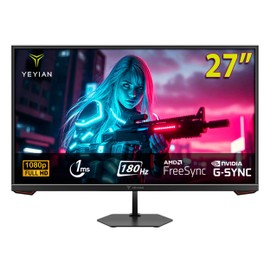 YEYIAN 27 inch Gaming Monitor 1080P FHD 180Hz 1ms, 16:9 Flat IPS Ultra-Slim Panel, 97% sRGB 1000:1 Contrast Ratio 178° View Angle, HDR 10, HDMI 2.0, Freesync & G-Sync Support, Tilt Adjust