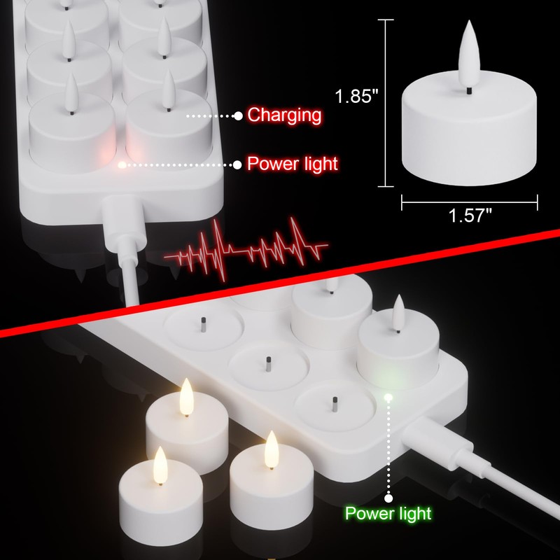 Lasumora Rechargeable Tea Lights Candles with Remote Timer & Charging