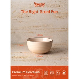 Sweese Cereal Bowl - 20 Oz Soup Bowls Set of 6 for Cereal, Snack, Rice, Salad, Side Dishes, Porcelain Bowls for Kitchen Decor, LEAD & CADMIUM FREE, Multicolor, Neutral