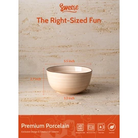 Sweese Cereal Bowl - 20 Oz Soup Bowls Set of 6 for Cereal, Snack, Rice, Salad, Side Dishes, Porcelain Bowls for Kitchen Decor, LEAD & CADMIUM FREE, Multicolor, Neutral