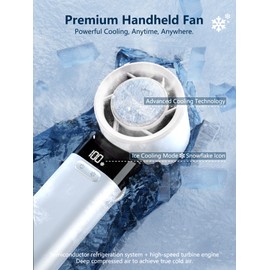BFGUCTW Portable Handheld Fan Turbo, High Speed Cooling Mini Fan Handheld, Digital Display,Portable Cold Air for Makeup, Travel, Camping, Outdoor Use,Gifts for Women (White)