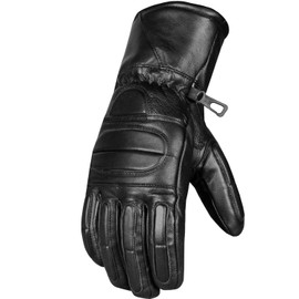 Men’s Winter Gauntlet Motorcycle Gloves, 100% Natural Sheep Leather, Thinsulate Thermal Heated Lining, Full Windproof Cold Weather Water Resistant, Reinforced Warm Biker Driving Glove Black M