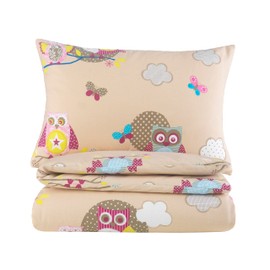 Children's Baby Bedding Set for Girls and Boys 100 x 135 cm + 40 x 60 cm 100% Renforcé Cotton Zip Owl Cream Beige