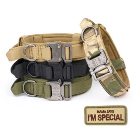 Tactical Dog Collar - KCUCOP Military Dog Collar with Mama Says I m Special Patch Thick with Handle K9 Collar Tactipup Dog Collars Adjustable Heavy Duty Metal Buckle for M,L,XL Dogs (M, Camo)