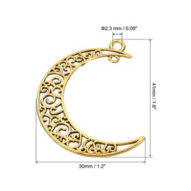PATIKIL 100Pcs Moon Charm, Hollow Moon Pendants Bulk Mini Moon Charm Pendants Alloy for Jewelry Making Bracelets Earrings DIY Crafts, Dark Gold