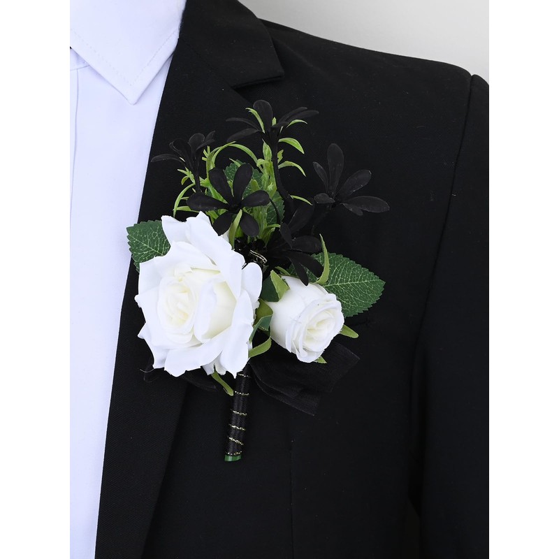MAFELOE Corsage Boutonniere Set of 2 Pieces, White+Black (Y3-GH)