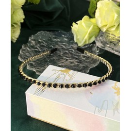 YARN & INK Women's Thin Crystal Diamond Headbands Non Slip Fashion Cute Headband Beaded Bling HairBand Hair Accessories Vintage for Women Girls(Black)