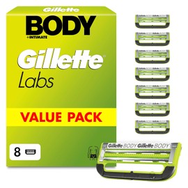 GilletteLabs Body + Intimate Razor Blade Refill Cartridges, 8 Count - Triple Defence System, Anti-Ingrown & Anti-Irritation Bars, Precision Trimmer, Long-Lasting Lubrastrip