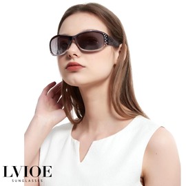 LVIOE Women's Sunglasses Polarized with Wraparound Frame,Rhinestone,Wave Pattern Design, Suit for Sports, Driving, Everyday Wear