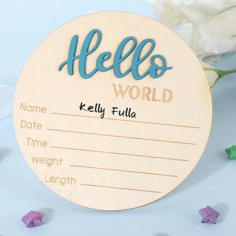 Baby Announcement Sign, Hello World Newborn Sign 5.8 Inch Baby