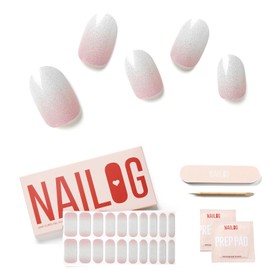 Semi Cured Gel Nail Strips - NAILOG 20 Pcs Gradient Clear Pink Gel Nail Stickers Clear Buy 3 Get 1 UV Light, Extra Long Nail Wraps with Glossy Gel Finishing for Spring Summer, French Gleam