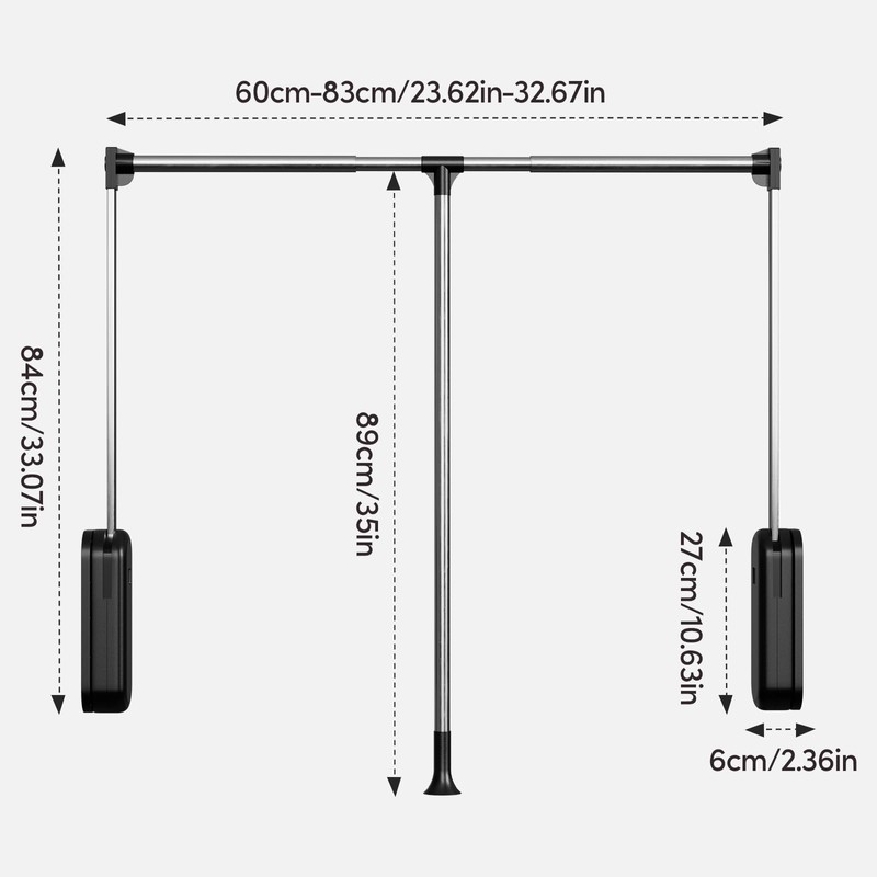 Tcatec Pull Down Closet Rod 23.62-32.67 Inch Adjustable Pull Down