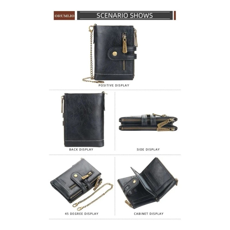 Cartera Rfid Regalo Bloqueo Con Cadena Antirrobo Para Hombre