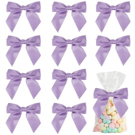 AIMUDI Lavender Satin Ribbon Twist Tie Bows for Treat Bags 4.5" Pre-Tied Lilac Bows for Christmas Tree Light Purple Ribbon Bows for Crafts Premade Bows for Gift Wrap Baby Shower Wedding Decor - 36 PCs