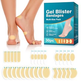 Blister Plasters for Feet - 30ct Mixed Size Hydrocolloid Gel Pads for Heels, Toes & Soles | Water-Resistant Protection & Comfort