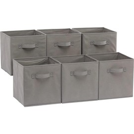 Collapsible Fabric Storage Cubes Organizer with Handles, 10.5"x10.5"x11", - Pack of 6 - Color: Gray, Size: 10.5"x10.5"x11"