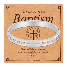 Eigso 8MM Stainless Steel Silver Cuff Bracelet for Women Boho Rhinestone Cross Wristlet for Woman