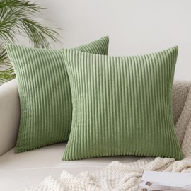 SLOZZI Set of 2 Corduroy Cushion Covers, Bean Green, 40 x 40 cm, Sofa Cushion Cover, Decorative Cushion Cover, Couch Cushion Cover, Soft, for Sofas, Bedroom, Living Room, Balcony