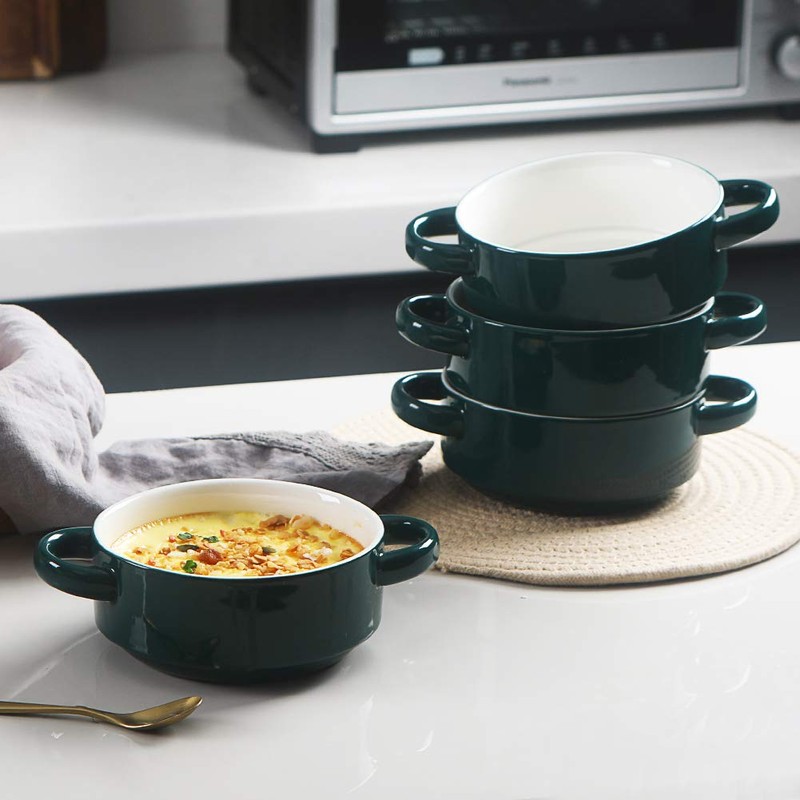 Sweejar Ceramic Soup Bowls with Double Handles, 20 Oz Stacked