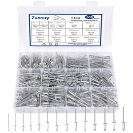 Zuorery 500pcs Pop Rivets Assortment Kit, 14 Sizes Aluminum Blind Rivets (3/32" 1/8" 5/32" 3/16") Assorted Blind Rivets