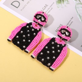 HZEYN Derby Earrings Beaded Kentucky Derby Riding Suit Earring Jockey Jacket Race Day Earrings Horse Racing Fan Jewlery Gifts (Pink Black A)