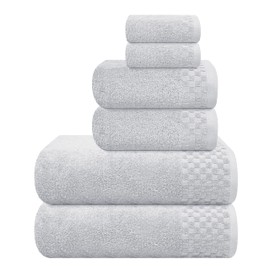 MyOwn Premium Cotton 6 Pack Towel Set for Bathroom, Contains 2 Bath Towels 28x55 inch, 2 Hand Towels 16x24 inch & 2 Wash Coths 12x12 inch, Ideal Everyday use, Compact & Lightweight - Light Grey