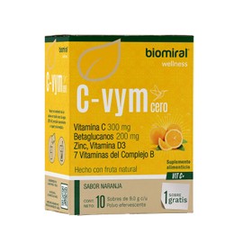 Biomiral C-VYM Cero Azcar - Suplementos Alimenticios - Vitamina C, Betaglucanos, Vitamina D3, Zinc Y 7 Vitaminas del Complejo B - Caja con 10 Sobres  