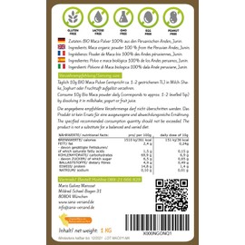 Organic Maca Powder 1kg Original Made in Peru. Pure Maca Root Contains Vitamins, Amino Acids Proteins for more power and energy. Vegan, Gluten Free and also for Allergy Sufferers. Superfood
