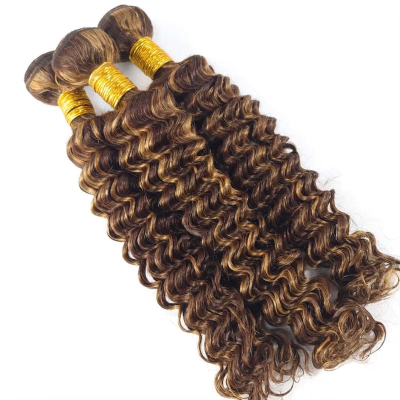 Dokksiiia Deep Wave Bundles Human Hair Highlight Honey Blonde Bundles