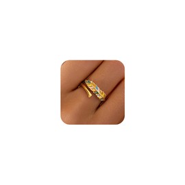 LOVECOM 14k Gold Plated Colorful Enamel Feather Rings for Women 925 Sterling Silver Adjustable Animal Feather Western Wrap Ring Cute Open Finger Thumb Ring Jewelry Christmas Gifts to Daughter (Gold)
