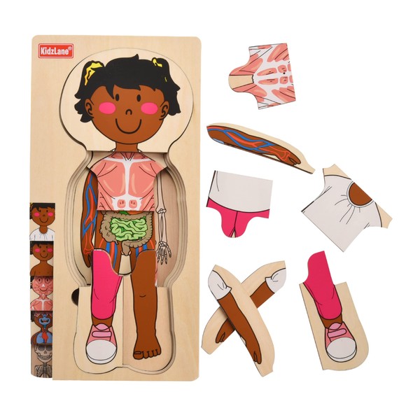 Kidzlane African American Girl Wooden My Body Puzzle for Toddlers & Kids - 29 Piece Girls Anatomy Puzzle Kid Play Set - Anatomy for Kids, Skeleton Toys for Kids Ages 3 Plus