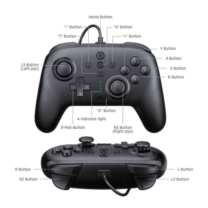 JDDWIN Wired Controller for Switch 2/Switch/OLED/Lite/PC, 9-Axis Motion Sensing,C Button,Hall