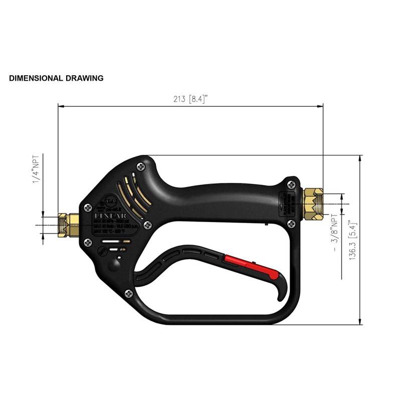 P.A. Linear 3: Horizontal Power Washer Spray Gun with SW6