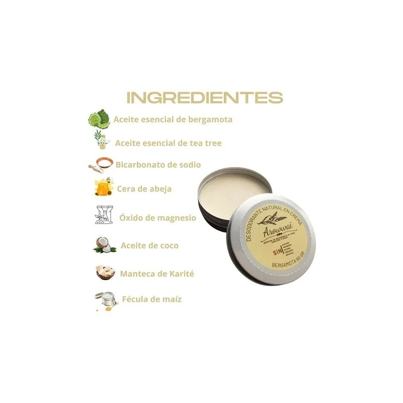 Desodorante Arowwai 100% Natural En Crema Sin Químicos 1 Pza