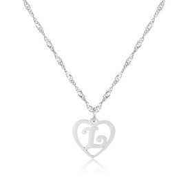 LAXPICOL Initial Necklace For Women,Heart Letter Necklace For Women,Adjustable Silver Necklace For Women/Girl,Silver Plated Heart Letter Necklace For Girls/Women-Initial L
