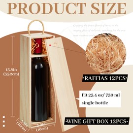 Suzile 12 Pcs Wooden Wine Boxes Set Unfinished Wood Box with Twine Handle Raffia Single Bottle for DIY Crafts Birthday Party Wedding Staff Employee Appreciation Father Day Gift 13.8'' x 3.9'' x 3.9''
