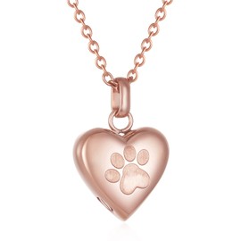 Pet Urn Necklace Heart Memorial Urn Pendant Dog Cat Keepsake Funeral Jewelry 317L Stainess Steel Paw Print Cremation Jewelry (Rose Gold One Paw)