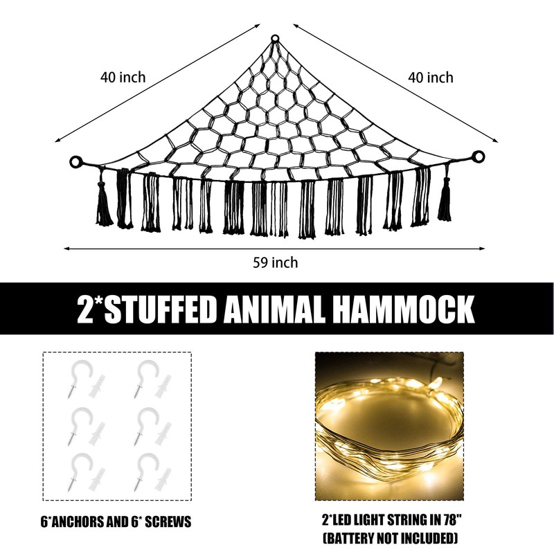 CERETIA Stuffed Animal Hammock with LED Light, 2 Pack Toy