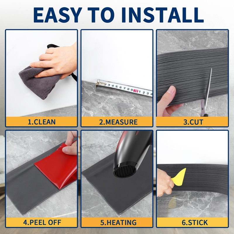 Heonay Flexible Baseboard Molding Trim 4 Inch Self-Adhesive Vinyl Wall
