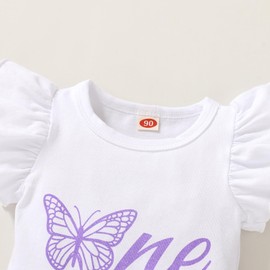 YOUNGER TREE Infant Baby Girl 1st Birthday Outfits Bumble Bee Printed One Romper Shorts Headband Summer Ruffle Sleeve Clothes (Butterflies, 6-12 Months)