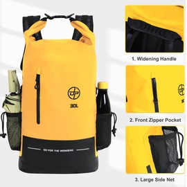 UPWELL 30L Waterproof Dry Bag Boating Backpack for Travel Hiking Camping Kayaking Hiking Swimming Floating Submersible Dry Bag yellow