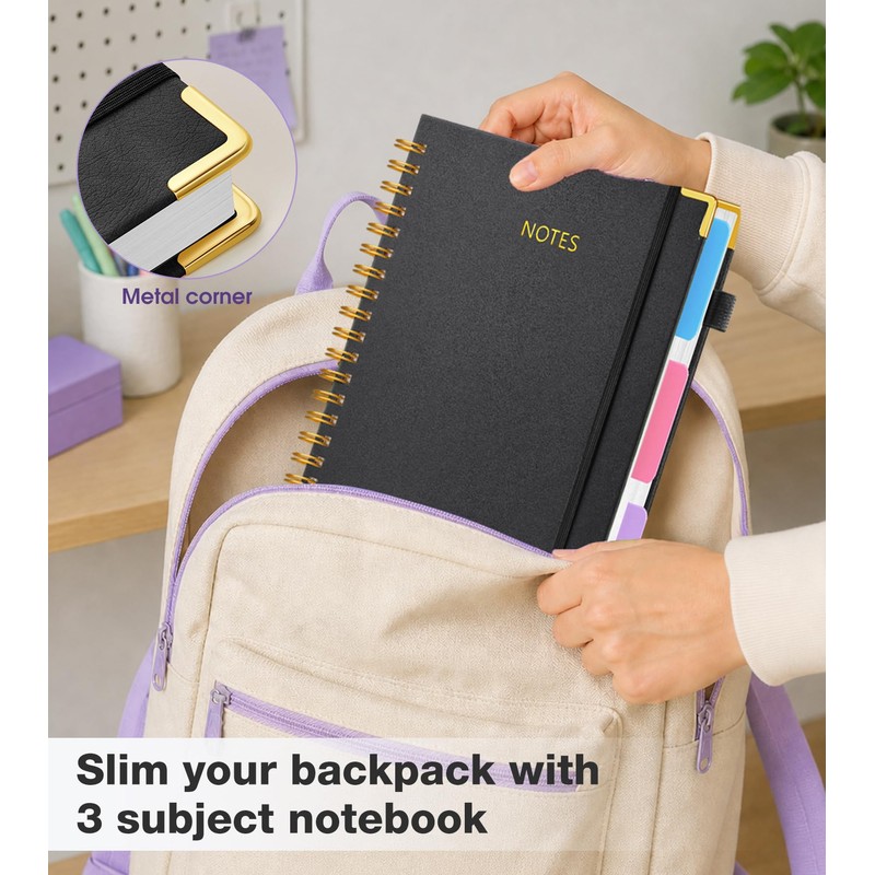 JASLEKO 3 Subject Notebook College Ruled with Dividers Tabs, 100